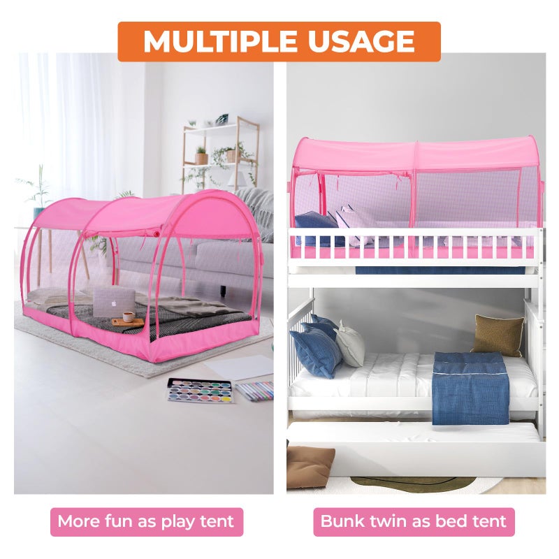 AlvantorÂ® Mosquito Net Bed Canopy Tents Dream Privacy Space Twin Size Sleeping Tents Indoor Pop Up Portable Frame Breathable Cottage Pink (Mattress Not Included) - Image 2